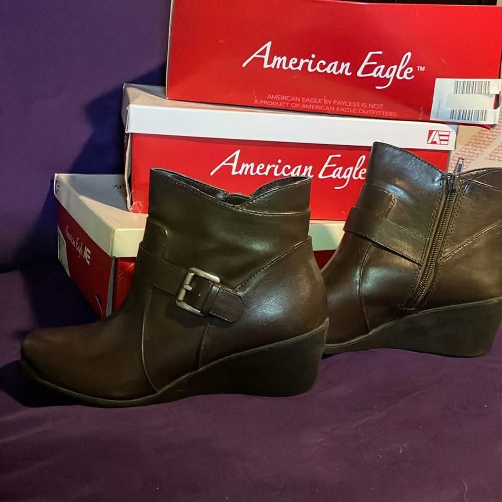 Brown wedge ankle boots